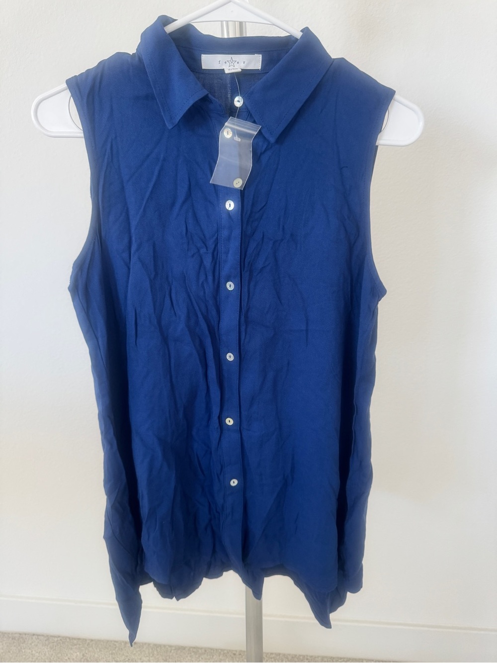 Fever Sleeveless Button-Down Tunic Top, Blue, Small - NWOT